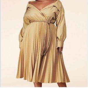 Tan pleated off the shoulder dress Sz 1X